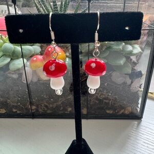 Handmade Sterling Silver Glass Mushroom Earrings